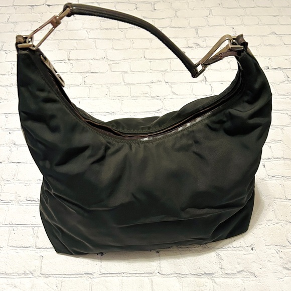 Gucci Handbags - Black Gucci Nylon Bag With Brown Lether Trim & Silver Hardware - EUC